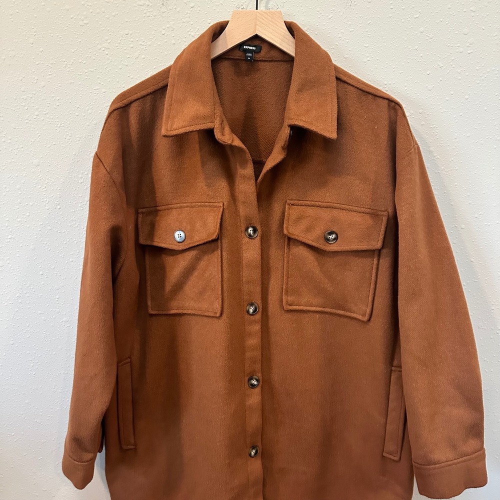 Express Shacket Women XL Rust Brown Oversized Fleece Shirt Jacket 009710137 - Picture 13 of 16